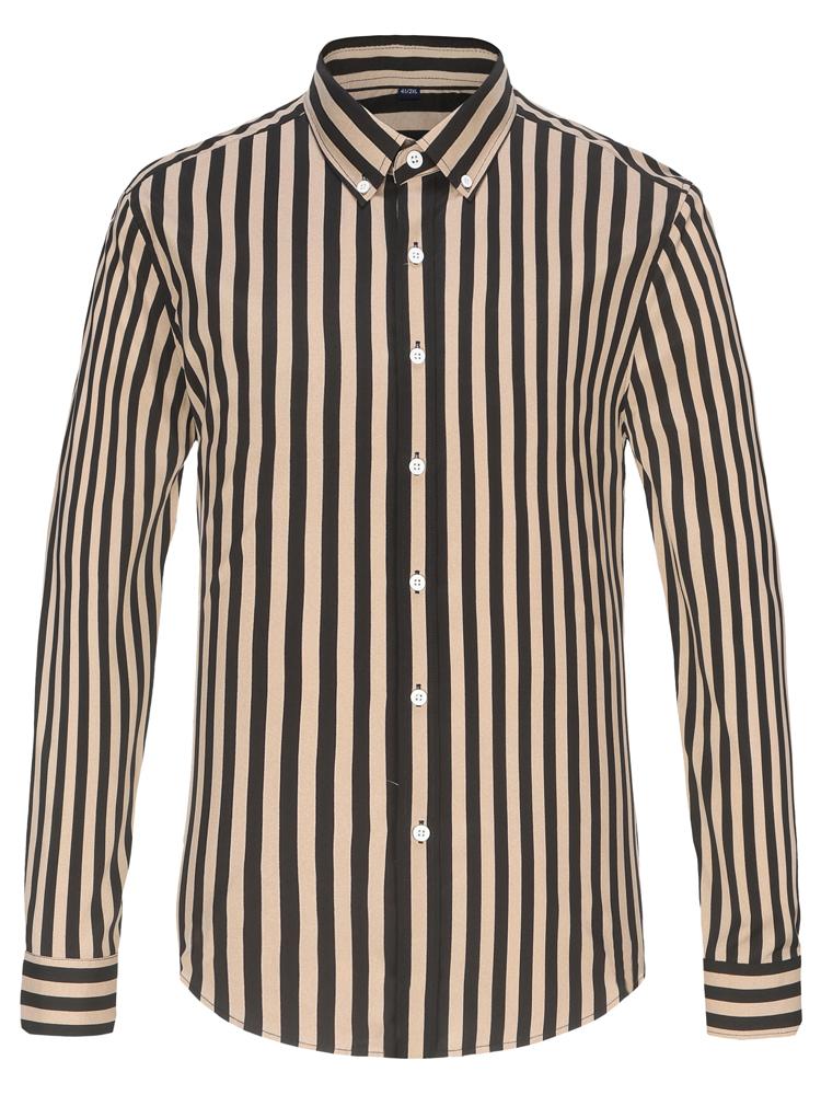 Men's Spring Summer Color Block Striped Dress Shirt Without Pocket Wrinkle-Resistant Button-down Long Sleeve Lightweight Shirts