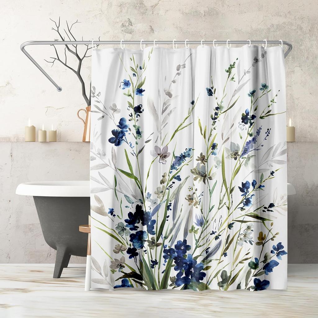 Beach Shower Curtain - Water-Resistant Long Shower Curtain with Coastal Landscape Design - Durable Metal Grommets and 12 Hooks