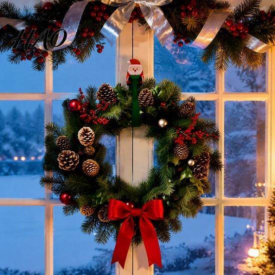 Indoor Outdoor Hanging Ornaments 12PCS Christmas Garland Hangers, Santa Shape Self Adhesive Hooks, Dormitory Party Decorations Wall Mounted Decorative