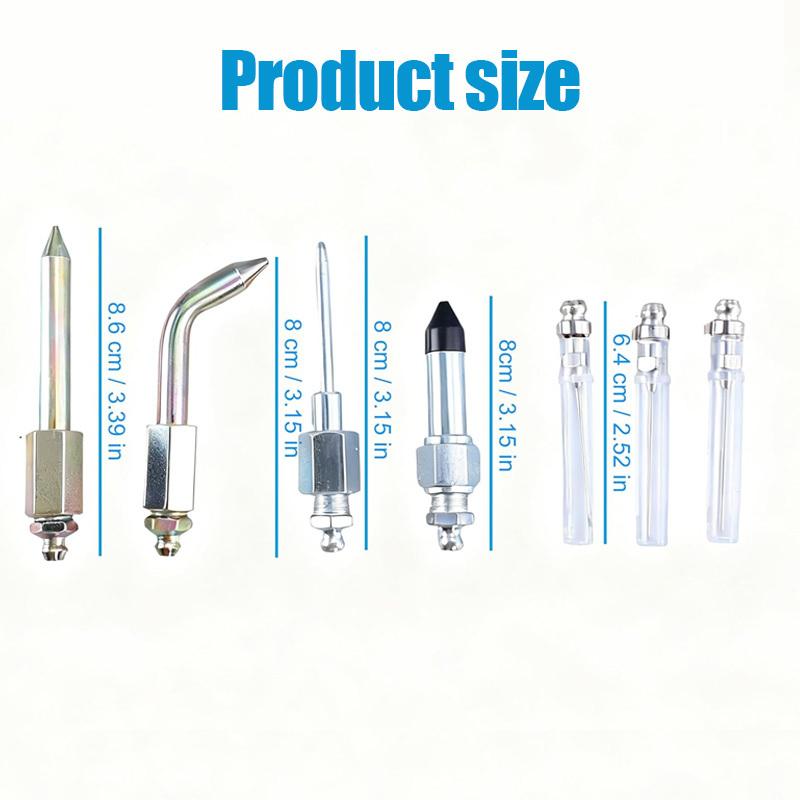 7PCS Grease Gun Coupler Kit with 3 Grease Nipples Needle Dispenser Rubber Tip Connector Nipple Straight Nozzle Coupler