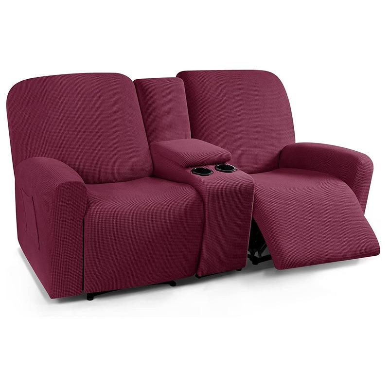 Solid Color Recliner Covers All-inclusive Loveseat Center Console Sofa Covers Elastic 2Seater Couch Slipcovers with Cup Holder