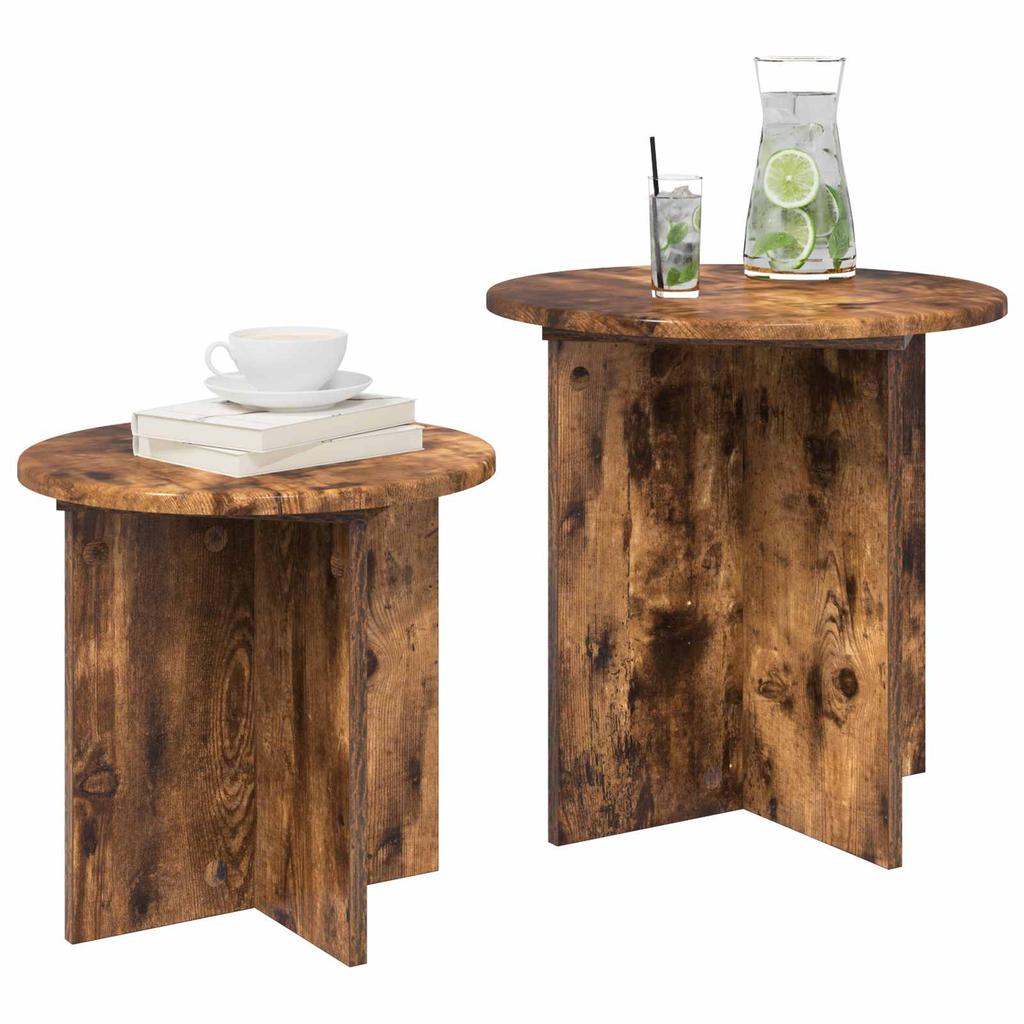 Side Table Set 2 pcs Smoked Oak Wood Based Material