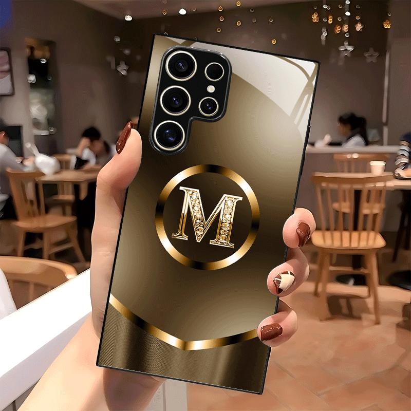 Metallic Gold M Initia Glass Phone Case Mobile Phones Fashion Phone Cases for Samsung Galaxy S26 S25 S24 S23 S22 FE Ultra Plus