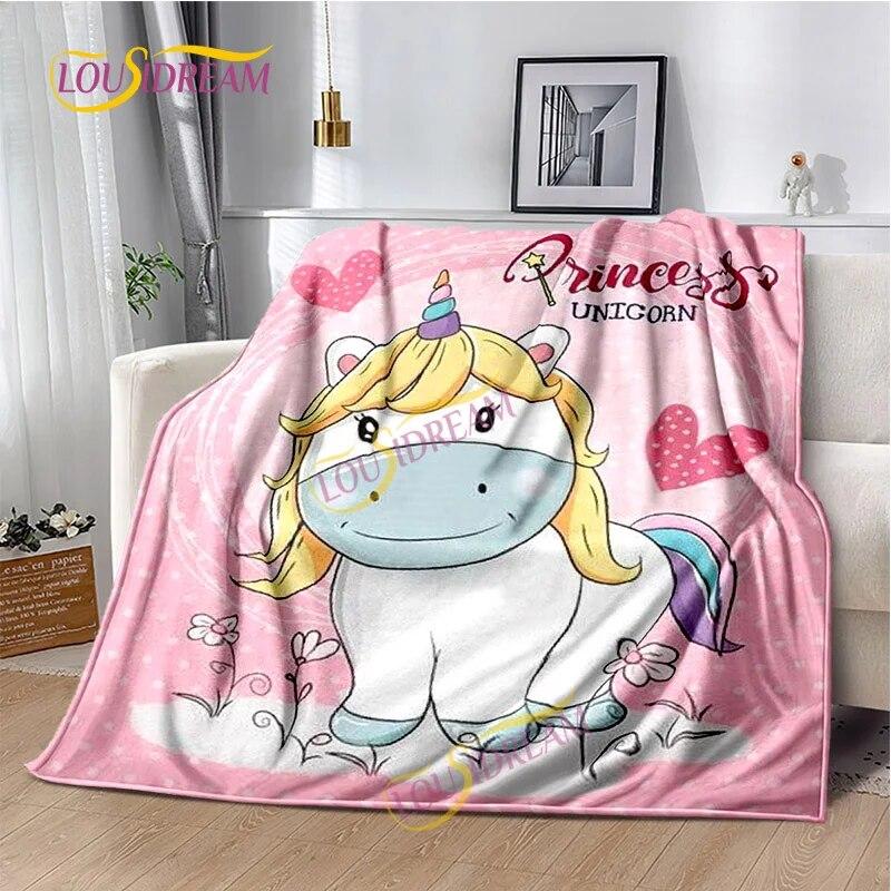 Einhorn-Cartoon, waschbare Decke, Nickerchendecke für Kinder, vier Jahreszeiten, Sofa, Bett, warme Decke, anpassbar, personalisiertes Geschenk.