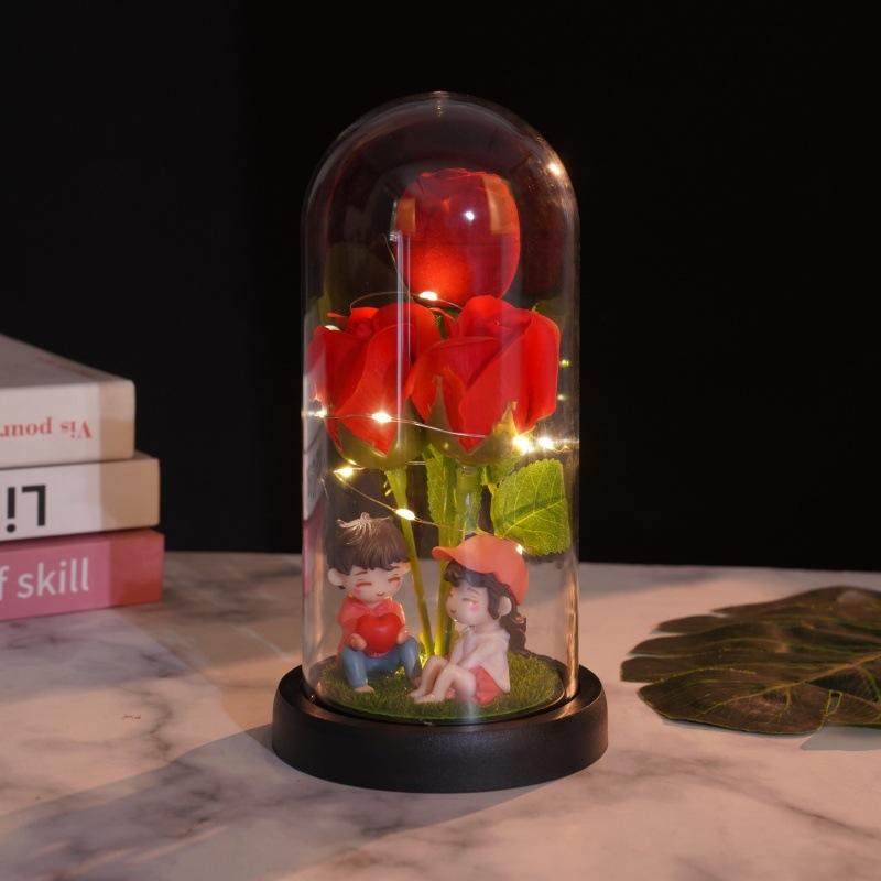 With jewelry box, rose ornament, creative Valentine's Day gift, luminous simulated flower, surprise gift for girlfriend
