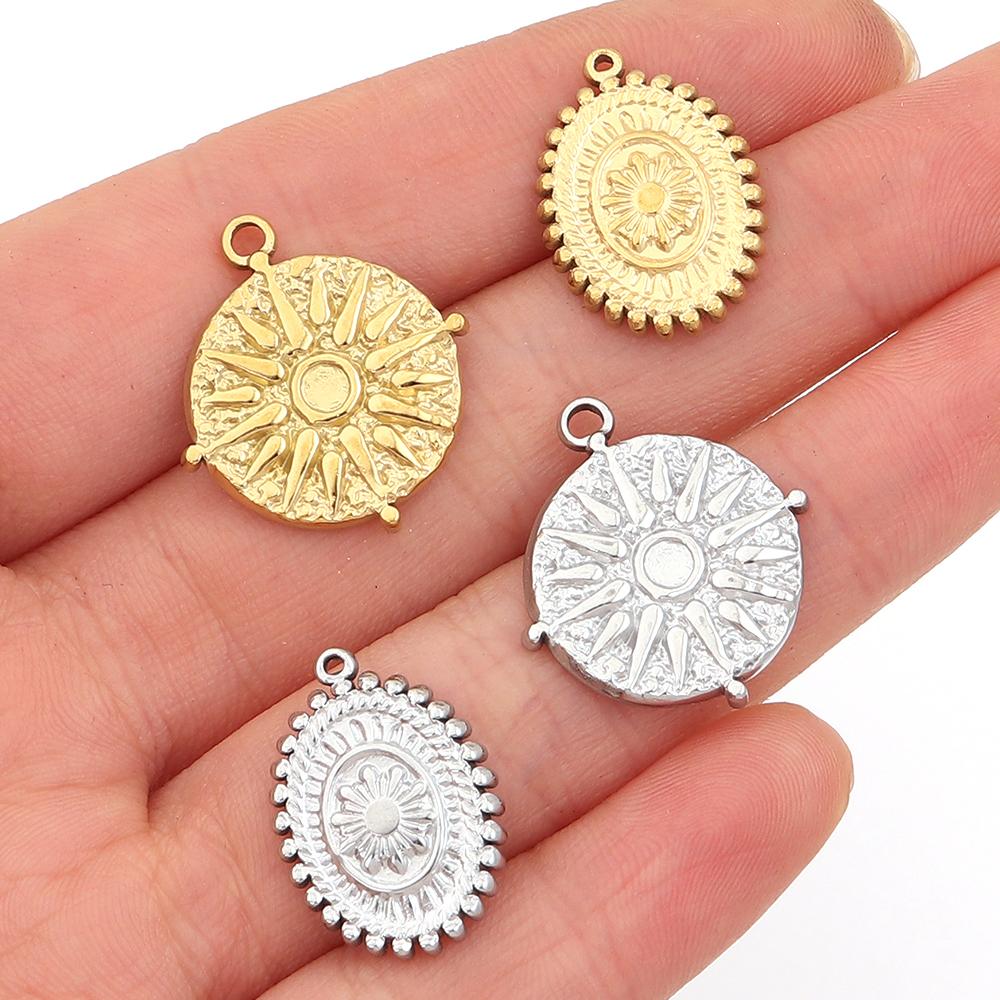 2Pcs/Lot Stainless Steel Charms Vintage Round/Oval Sun Pendants For DIY Necklace Bracelet Earrings Jewelry Making Accessories