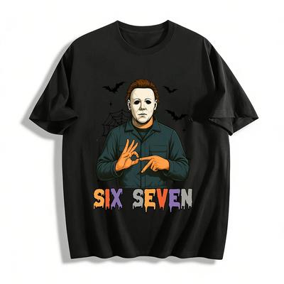 Halloween Michael Myers Gesture Print Casual Top Pure Cotton T-shirt