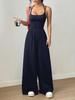 Women's European & American Casual Summer Spaghetti Strap Bandeau Jumpsuit - Solid Color, Wide Leg, Loose Fit