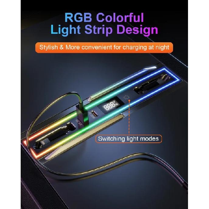 Früher USB-Hub für Tesla Model 3 Y Highland Schnellladegerät Einziehbare Dockingstation mit RGB-Beleuchtung Schnelllade-Datenkabel