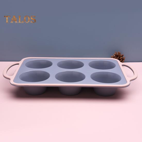 Silicone Cake Mold 6 Cups Cupcake Model Muffin Tart Baking Pan with Handle Non-Stick Food Grade Heat-resistant Easy Release Easy Cleaning Baking Mould