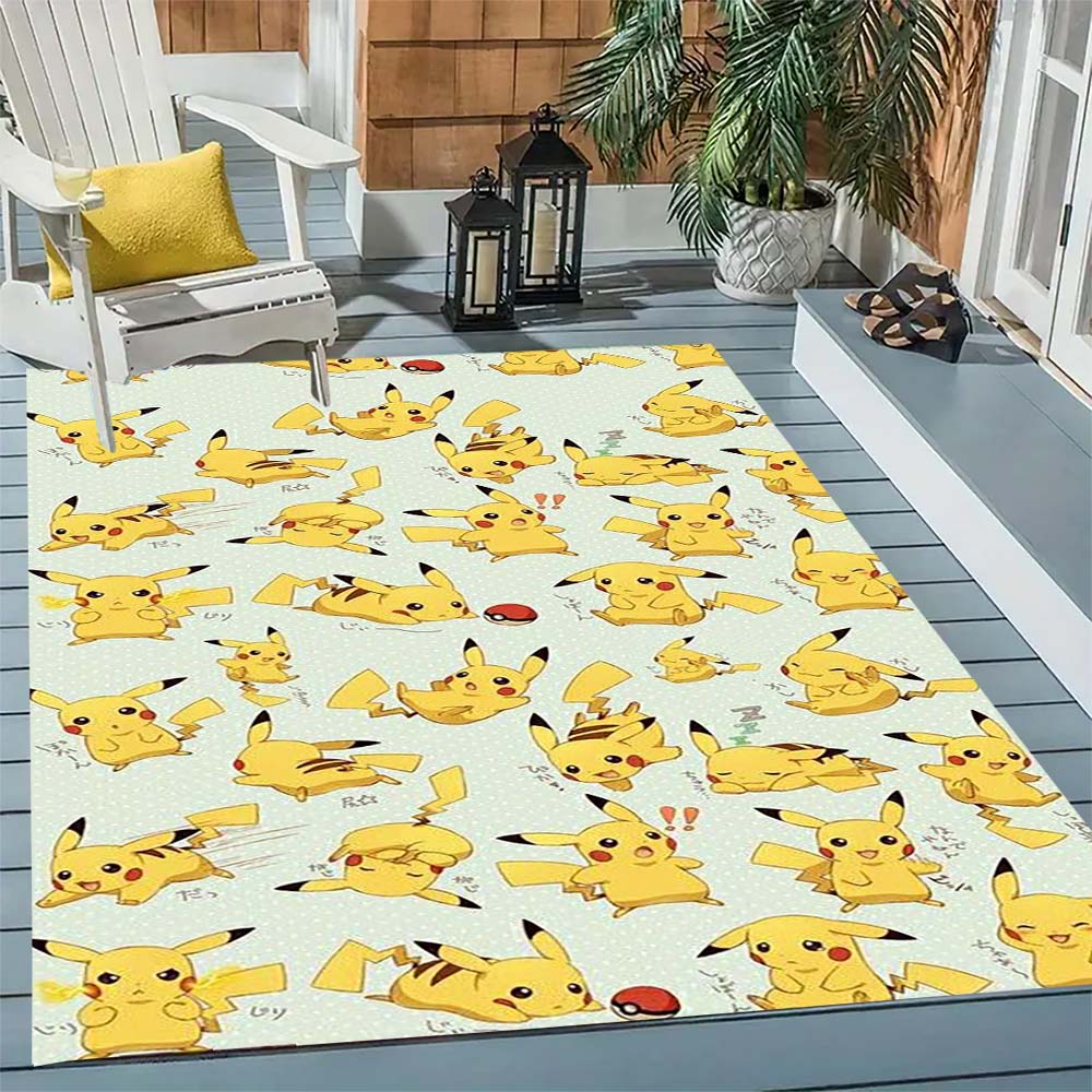 Pokémon print rug, cute Pikachu, Jigglypuff and Charmander cartoon decorative rug, home décor