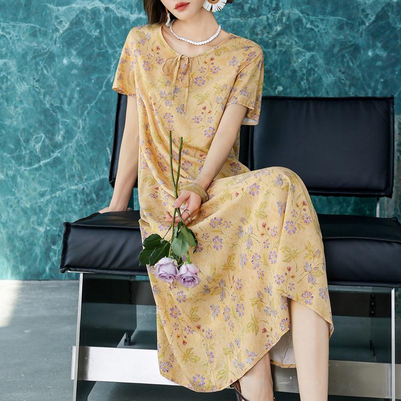Women's Plus Size Floral Print Maxi Dress, Casual Short Sleeve Long Dress (XL-5XL)