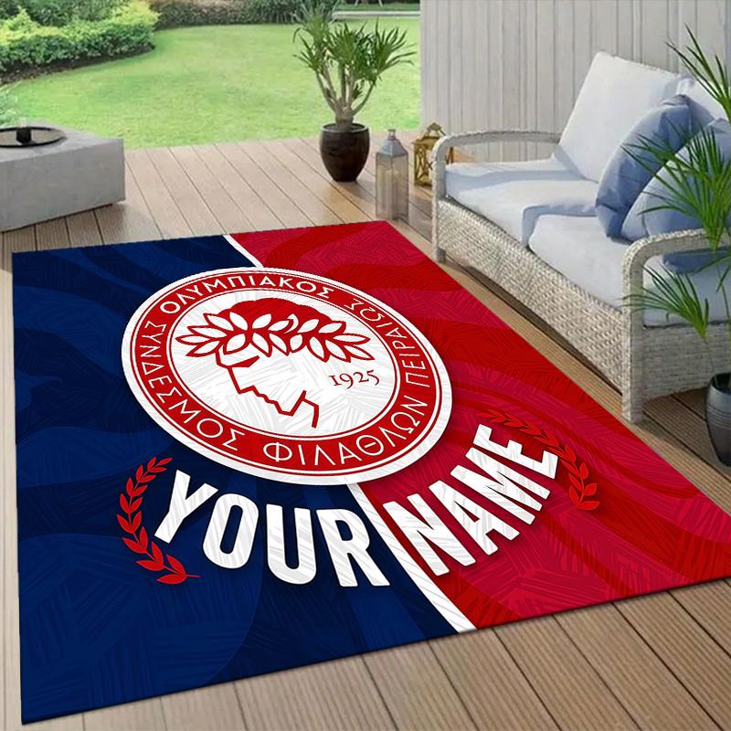 Custom Name Olympiacos Flannel Pattern Square Carpet,Area Rug,Carpet Rug for Living Room Bedroom Sofa Playroom Decor,Non-slip Floor Mat