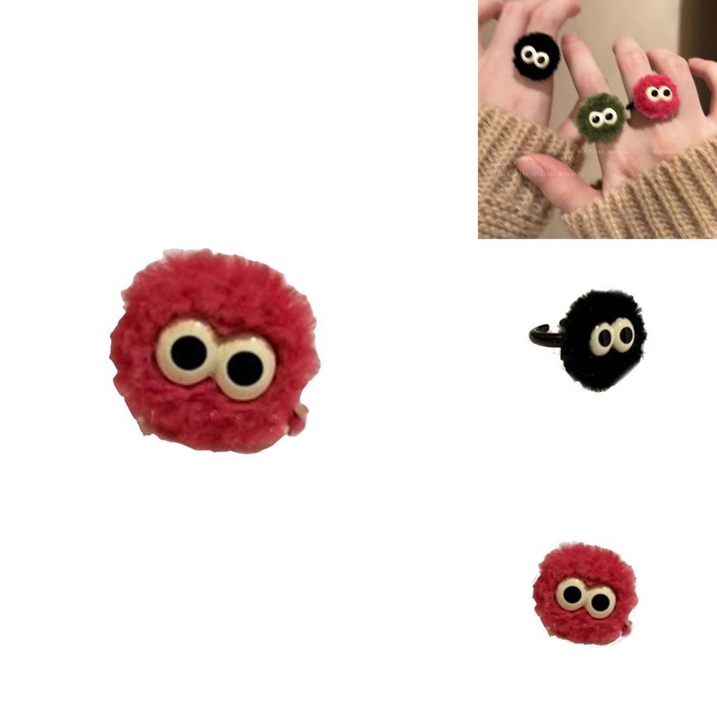 Trendy Alloy Ring With Adorable Plush Ball Irregular Shape Japanese And Korean Style Sweet And Fresh Fashion Accessory