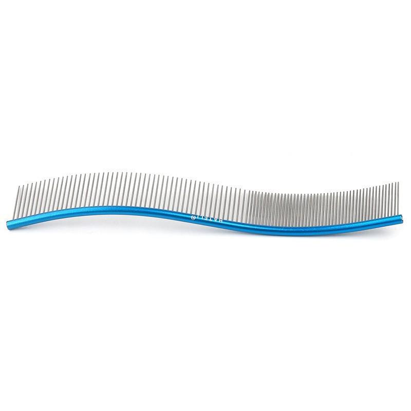 Peigne de toilettage pour animaux de compagnie en forme de S pour chiens avec dents à double densité Conception incurvée Options de manche en acier inoxydable