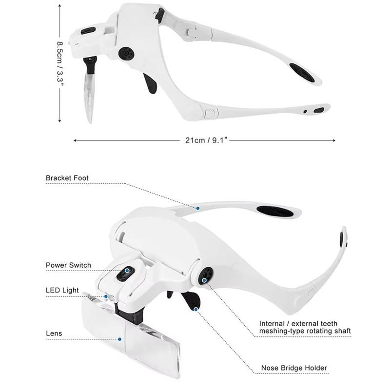 Headband Magnifying Glasses With Lamp Adjustable 5 Lens 1.0x 1.5x 2.0x 2.5x 3.5x