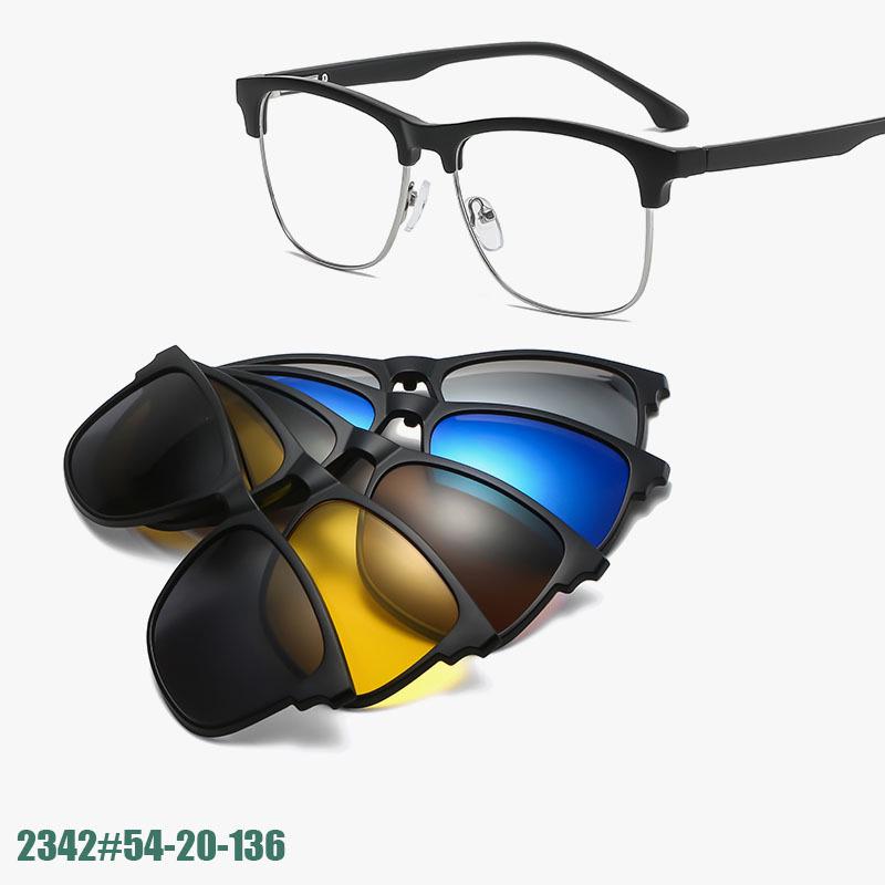 Black Semi-Metallic Clip-On Prescription Glasses with Polarized Grey Sunglasses