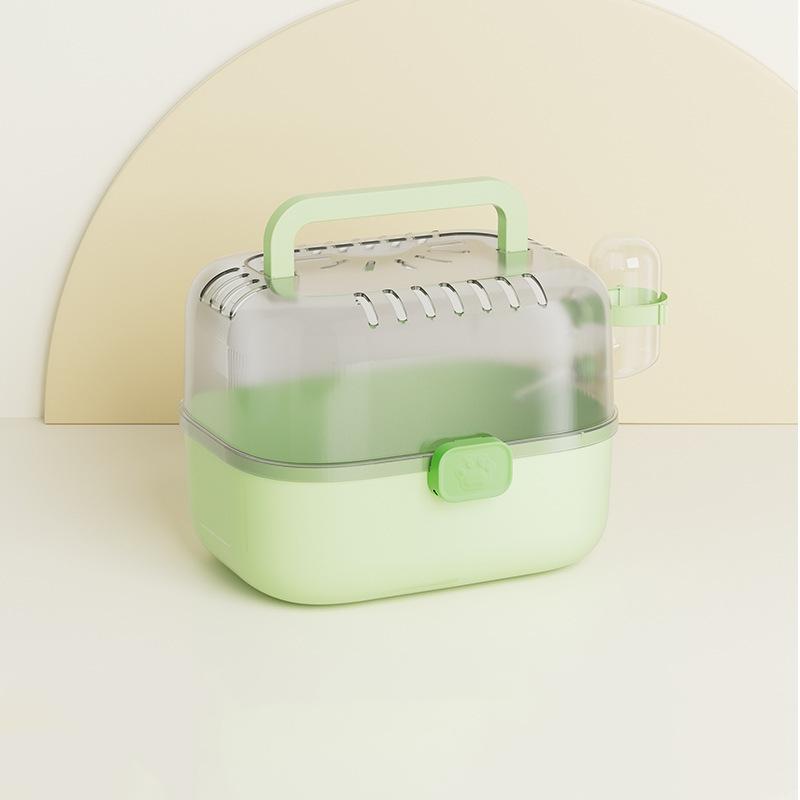 

Portable Hamster Carrying Cage With Handle Water Bottle Chinchilla Carrier Box Small Animal Hamster Travel Cage Pet Supplies зелений
