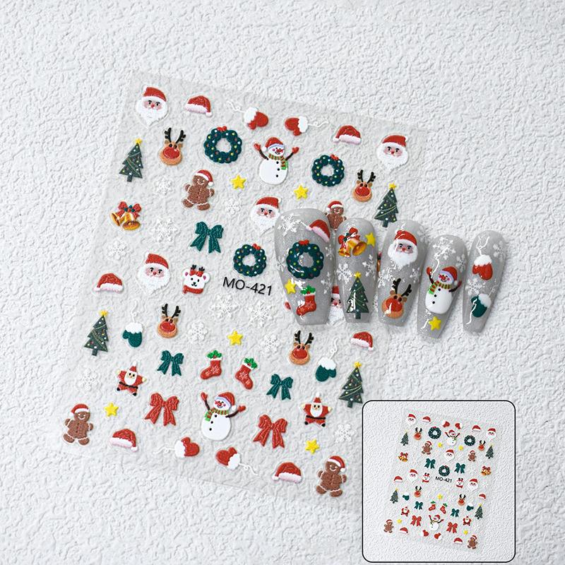 Jul 5D Preget Snømann Snøfnugg Nail Art Klistremerker Tegneserie Julenissen Juledekal DIY Manikyr Dekaler