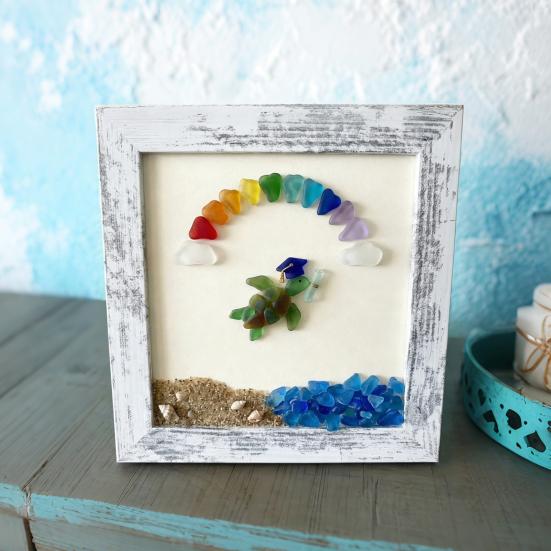 Class of 2026 Seaglass Decoration Handmade Sea Glass Graduation Wall Art Framed Sea Glass Artwork Desktop Wall Ornament Graduates Gift