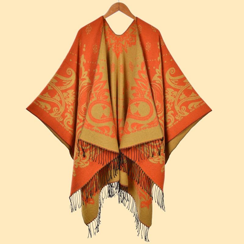 

Женская шаль с бахромой цвета кешью, двусторонняя жаккардовая, утолщенная для сохранения тепла, дорожная атмосфера, фотографируют и хорошо продается 130x150cm