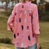 BITCED Women's V-neck Feather Print Seven-quarter Sleeve Loose Shirt Women