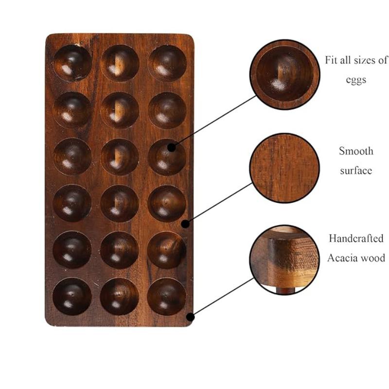 1pc Wooden Double Tier Egg Rack - Farmhouse Kitchen Acacia Egg Tray Organiser - 2 Tier Countertop Fresh Egg Storage Rack Basket for 36 Eggs