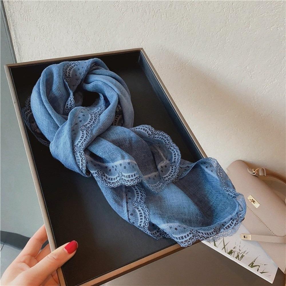 Elegant Cotton Linen Scarf Lace Edge Women's Shawl Versatile Silk Scarf  for Women