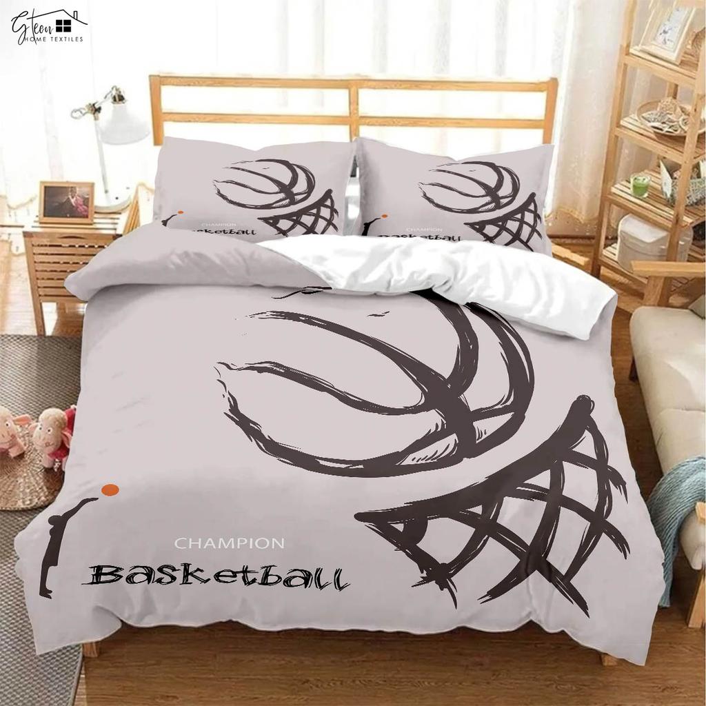 Coole Basketball 3D-gedruckte Bettdecke Kinderzimmer Bettwäsche-Set Bettdeckenbezug Kissenbezug Dreiteiliges Set Bettbezug