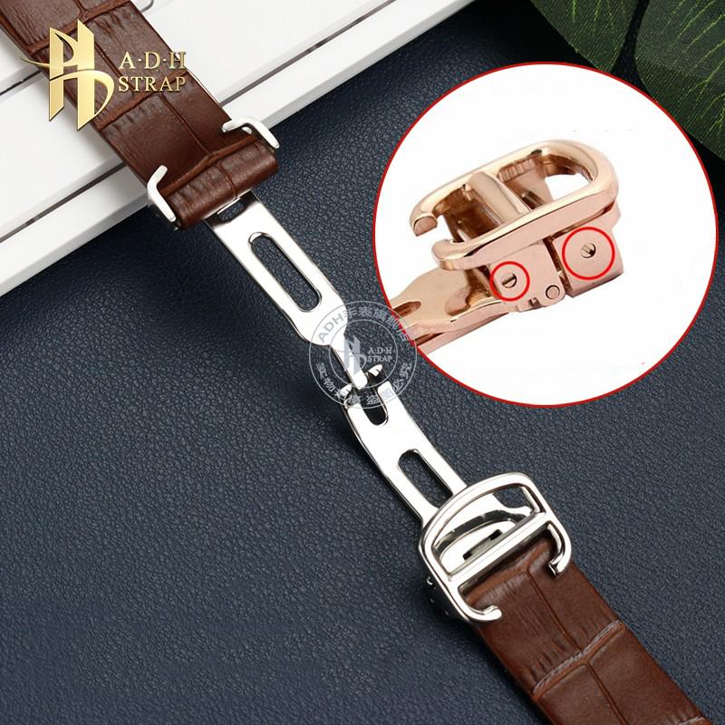 18mm Uhrenarmband 21mm für Car-tier Uhr W2006951 WH100751 Sandoz Santos Mechanisches Rindsleder mit Stahl-Kopf-Endglied Genarbtes Armband