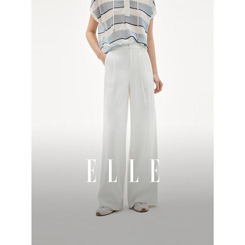 ELLE Women s French Textured High-Waisted Wide-Leg Pants M