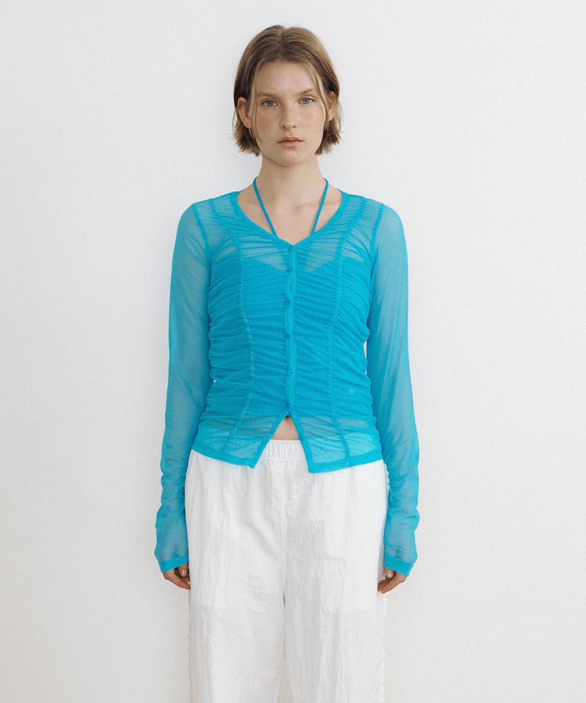 Lucir Zu Mesh Shirring Cardigan (Aqua)