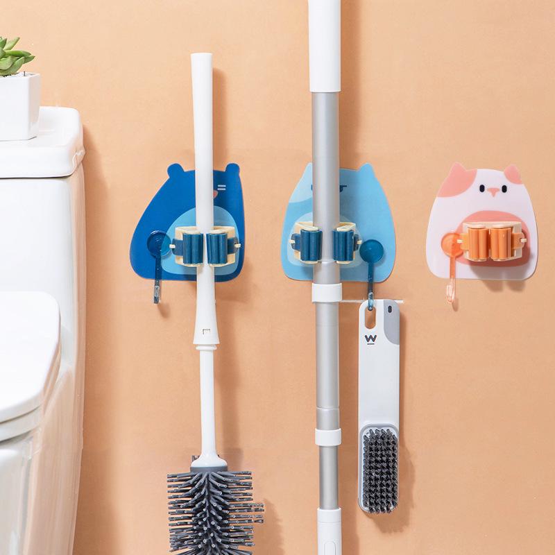 

No-Drill Stainless Steel Bathroom Mop and Broom Holder with Strong Adhesive Wall Mount