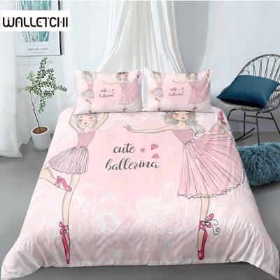 Juego de funda nórdica para niña de ballet, tamaño king, color rosa, adorables bailarinas, juego de cama para niñas, funda de edredón de poliéster suave de princesa