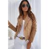 Damen V-Ausschnitt Langarm Bikerjacke Slim Fit Revers Reißverschluss Wildleder Cropped Mantel Einfarbig Lässig Moto Oberbekleidung Für Frühling Tägliche Kleidung