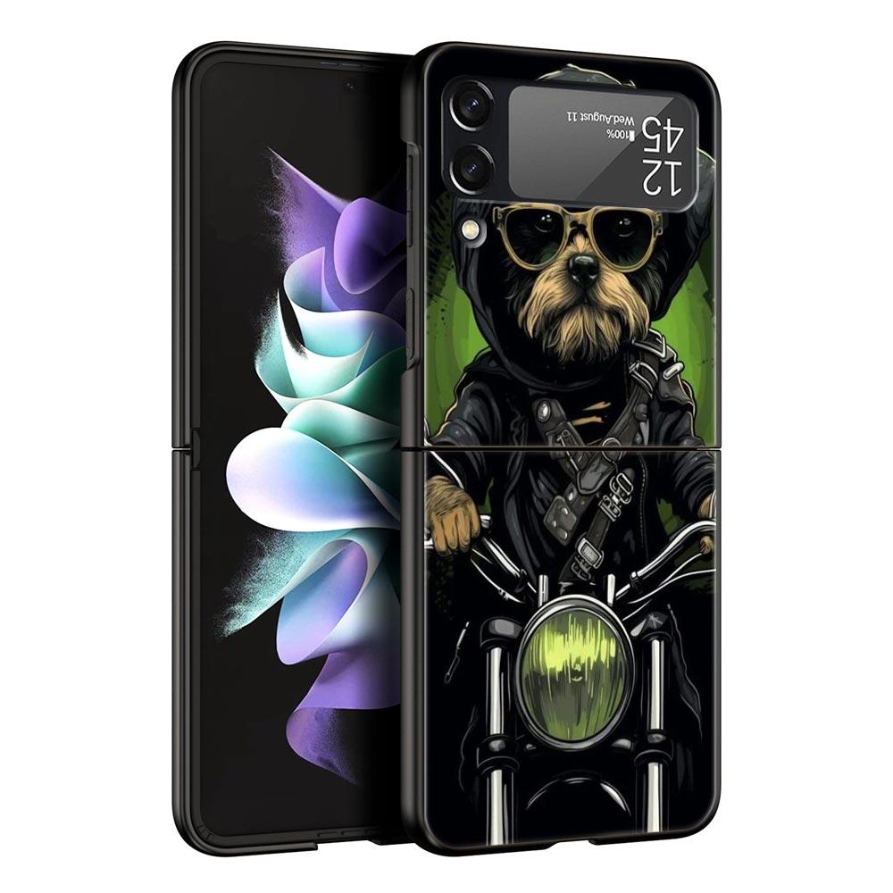 Motorcycle Hard PC Phone Case For Samsung Galaxy Z Flip 7 6 5 4 Black Cover For Galaxy Z Flip 3 Foldable Fundas Shell Capas Bags