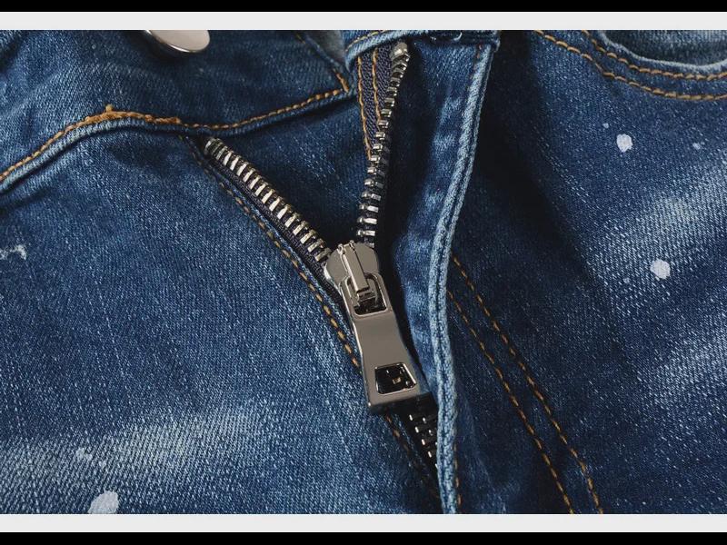 Trendy Blaue Distressed Ripped Skinny Jeans für Herren mit Farbdruck