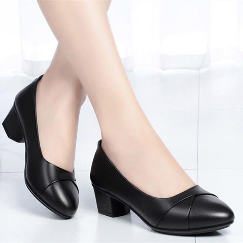  Zapatos De Mujer Women Classic Pointed Toe High Quality Spring Slip on Square Heel Pumps Elegant Euroepan Shoes A1173