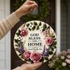 Round Floral Door Sign with Blessing Text Farmhouse Style Hanging Plaque for Home Entryway Porch Indoor Outdoor Decor