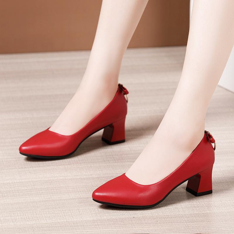 Genuine Leather OL Work Shoes Women Black Pumps 2025 Spring Casual Shoes Female High Heels Wedding Shoes Plus Size Pumps
