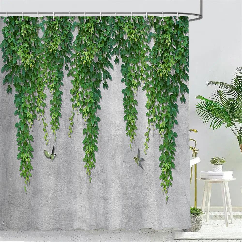 Vine Green Leaves Shower Curtain Vintage Wall Ivy Leaf Garden Plant Bath Curtains Set Polyester Fabric Bathroom Decor with Hooks