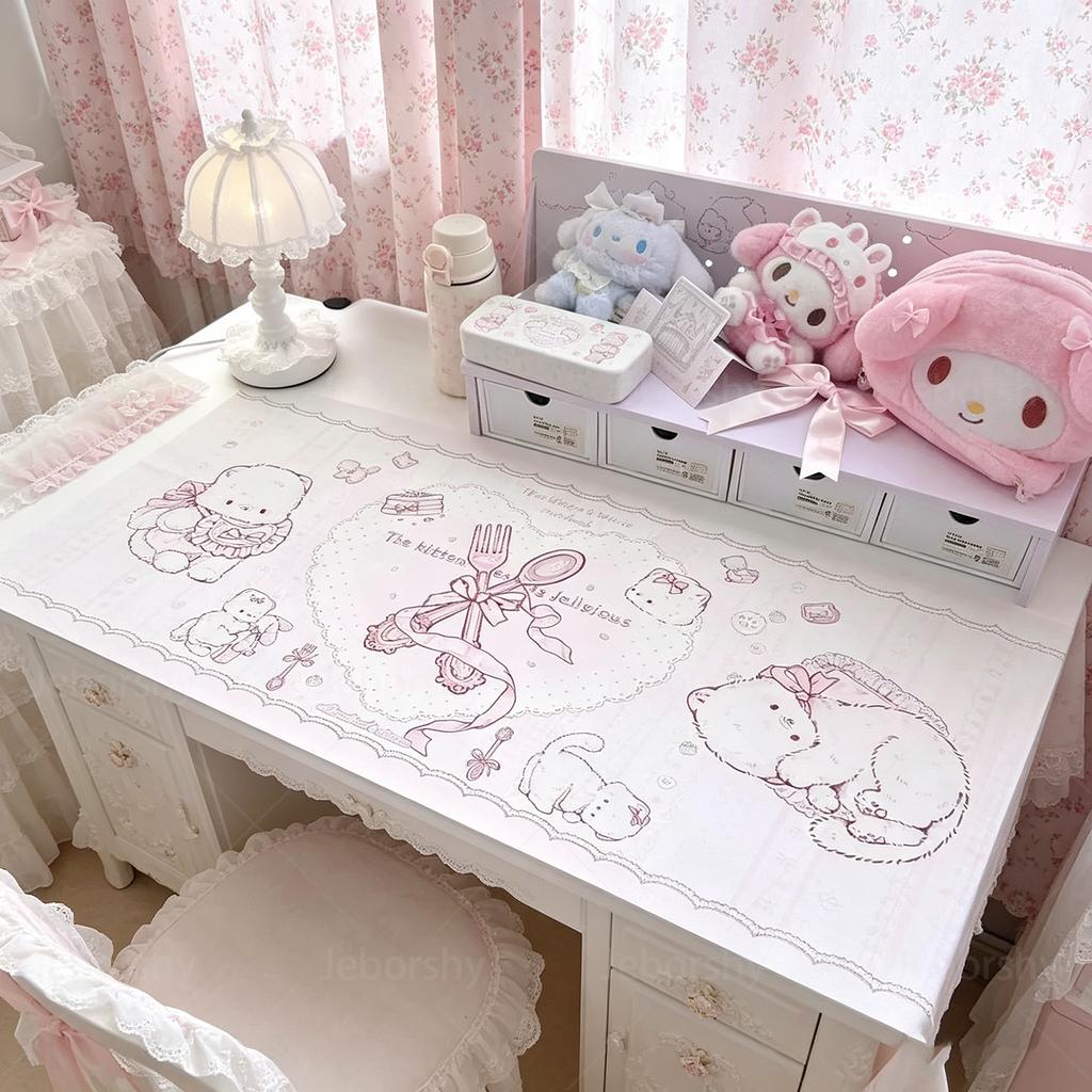 Mousepad Gatinho Doce Fofo Rosa Couro PU Tapete de Mesa de Escritório Mouse Pad Tapete de Carpete Tipo Velocidade para Computador Tapete para Teclado de Laptop de Jogador