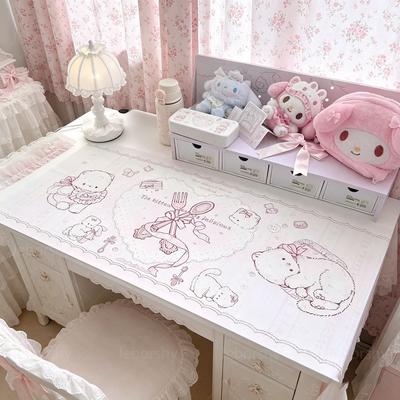 Pink Sweet Cute Kitten Pu Leather Mousepad Office Desk Mat Mouse Pad Computer Speed Type Carpet Mat Player Laptop Keyboard