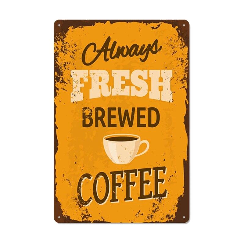 Vintage Fresh Coffee Plaque Metal Tin Sign Retro Drink Coffee Poster Wall Stickers for Cafe Shop Restaurant Home Room Decor