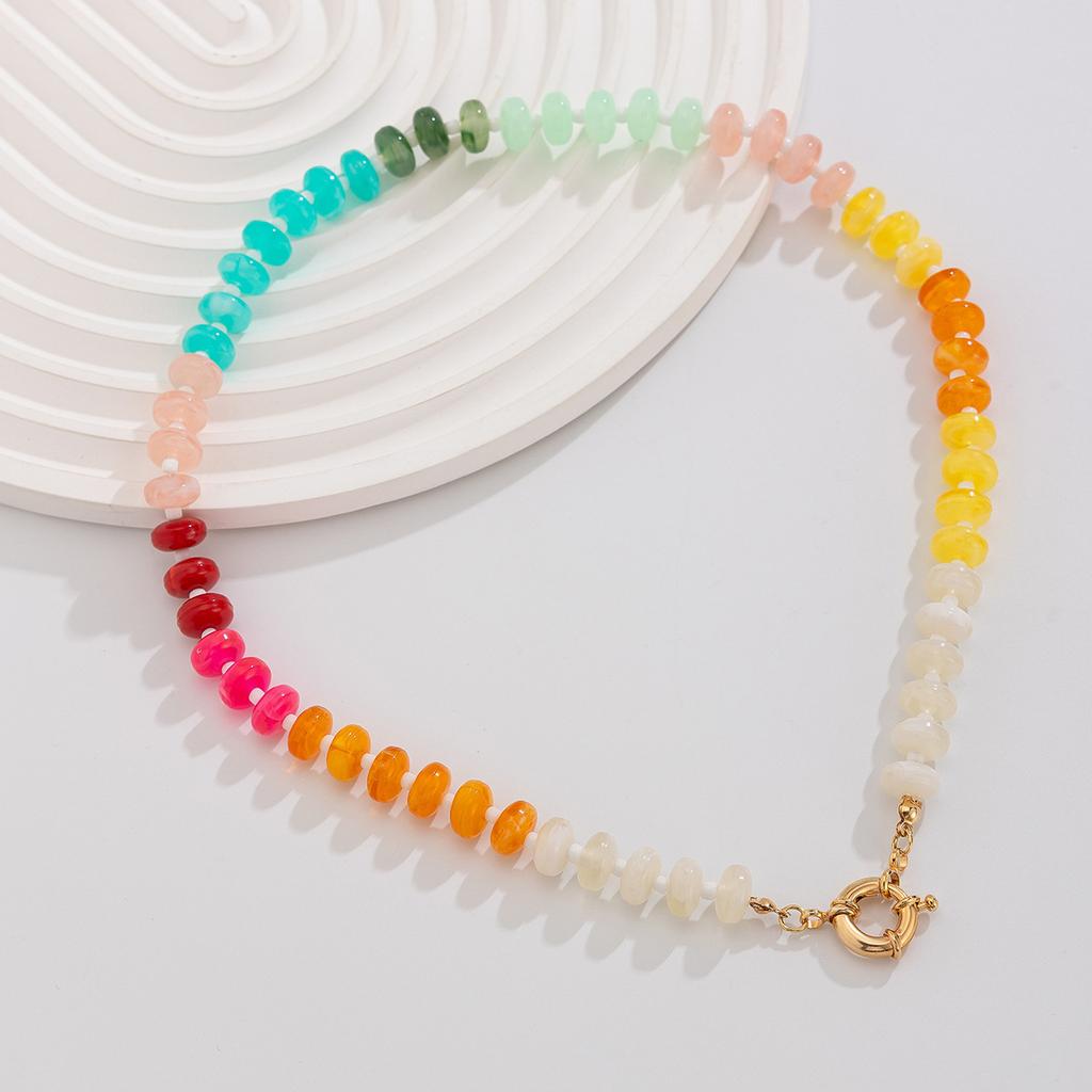 Wind Colored Acrylic Beaded Necklace, Sweet Dopamine Metal Spring Clavicle Necklace