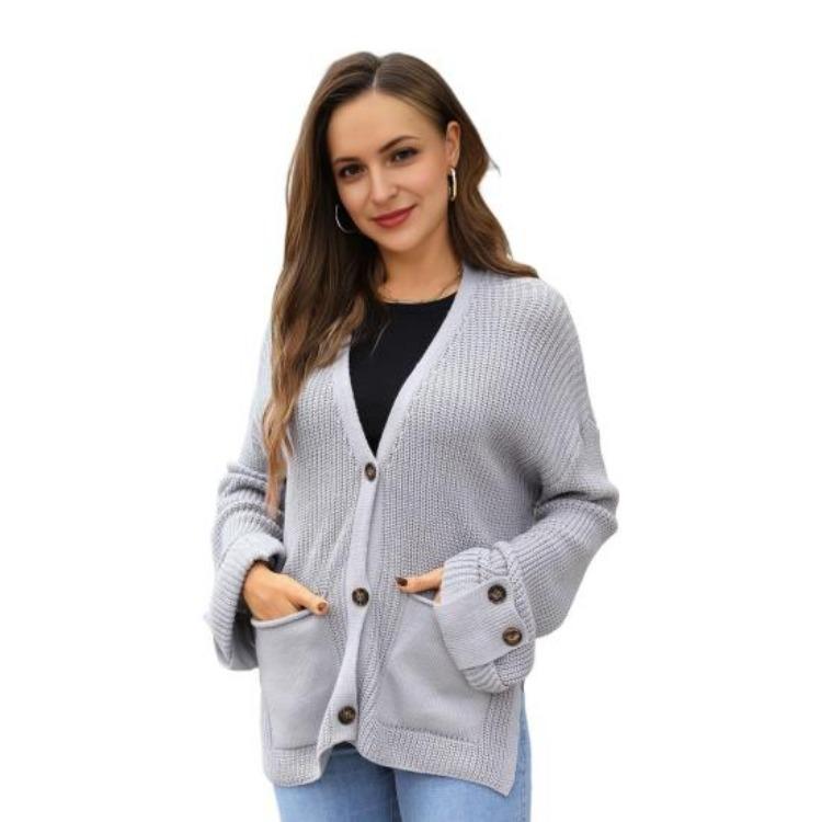 

Oversized Knitted Cardigan Sweater for Women Long Sleeve Open Front Coat with Pockets Casual Fall Winter Outerwear S серый