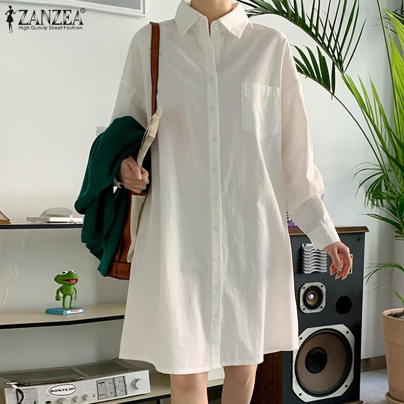 

ZANZEA Женщины Повседневный откидной воротник с длинным рукавом Рубашка Платье