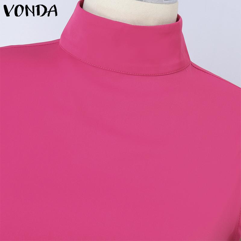 VONDA Women Summer Stand Collar Sleeveless Solid Color Dresses