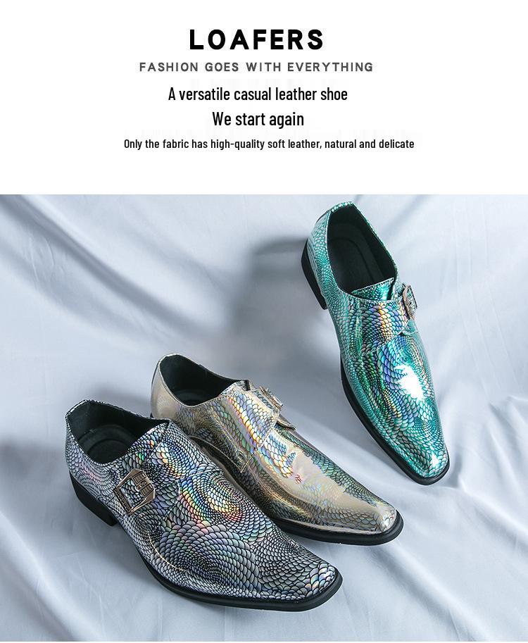 Silver Demon Color-Changing Pointed Toe Chelsea Leather Shoes for Men - Trendy, Casual, Nightclub-Ready Hairstylist Footwear.