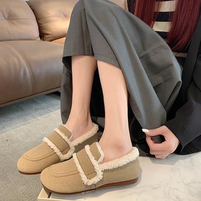 Fashion Retro Flat Bottomed Women's Shoes 2024 Autumn and Winter Thick Plush Cotton Shoes with Soft Soles Casual Boken Single Shoes Traf